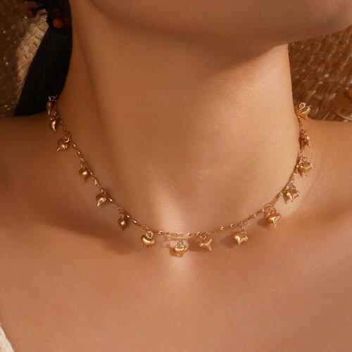 HuaTang Fashion Gold Love Heart Pendant Necklace for Women Elegant Handmade Clavicle Chain Ladies Party Collares 2020 Jewelry