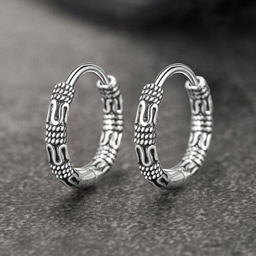 Retro Style1 Pair Earrings Retro Pattern Earrings Womens Earrings 13mm Chain Hemp Rope Retro Style Hoop