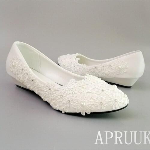 Wedges heel white lace zapatos de novia fashion sweet designer womans bridal wedding shoe bride HEEL 3CM ladies girl party pump