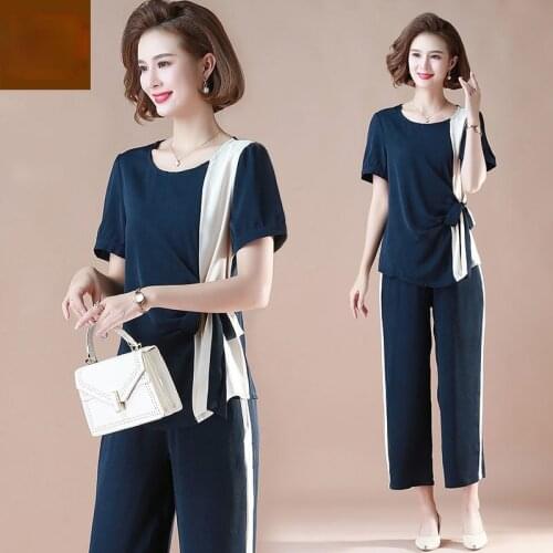 2021 Summer Plus Size 4XL Tracksuit Women Short Sleeve Top and Wide Leg Pants Suits Casual Two Piece Set Womens Outfits Y867