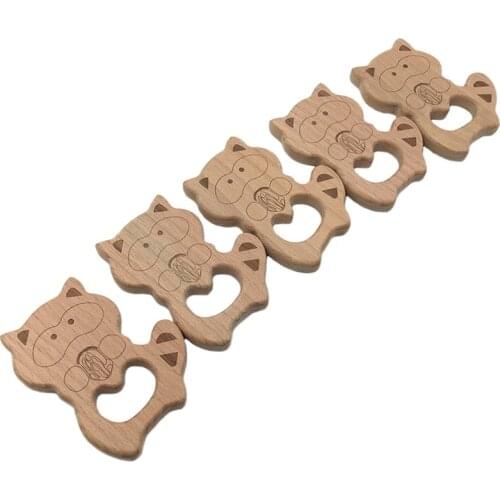 Beech Animals Teething Nursing Materials Cartoon Raccoon 1pc DIY Necklace Baby Accessories BPA Free Baby Wooden Teethers