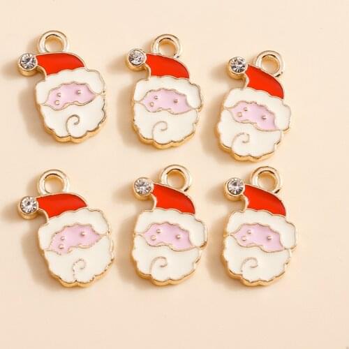 10pcs 9*15mm Cartoon Enamel Santa Claus Charms for Earrings Pendants Bracelets Christmas Charms DIY Jewelry Making Decoration