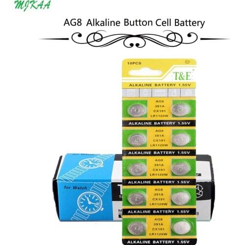 200Pcs=20Card AG8 Button Cell Alkaline Battery 1.55V Batteries 191 LR55LR1120 391 SR1120 LR1120W CX191 For Watch Toys Remote