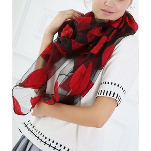 2018 Brand Silky Scarf Women Luxury hijab Embroidery Long black Lace yarn hijab Fashion Shawls scarves