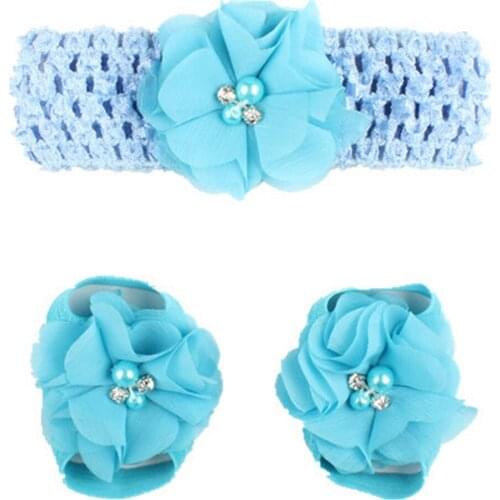 3pcs/set Boutique Chiffon Flower Newborn Toddler Barefoot Sandals Baby Girls Foot Cover Hairband Photo Props Kids Accessories