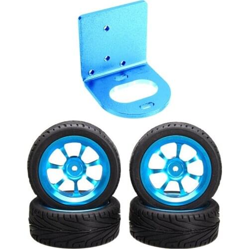 4Pcs Alloy Rims&Tires Rc Car Wheels & 1pcs 540 Adjustable Motor Seat 1/18 A949 A959 A969 A979 A959-B,Blue