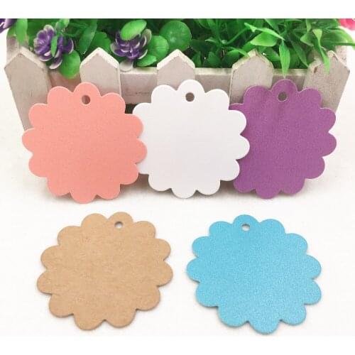 50pcs 6x6cm 5 color Lace circle kraft Paper DIY gift packing labels wedding note lables bags Tags Garment hang tags