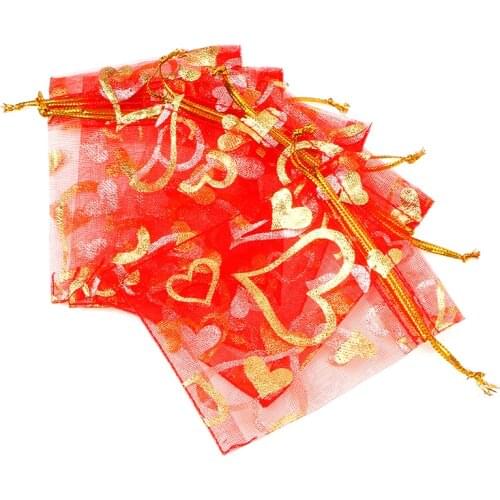 50pcs Organza Bags Jewelry Wedding Favors Party Pattern Printed Drawable Packaging Display Valentines Day Gift Pouches