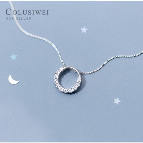 Colusiwei Simple Round Pendant Necklace for Women Cubic Zirconia Geometric Choker Necklaces 925 Sterling Silver Fine Jewelry