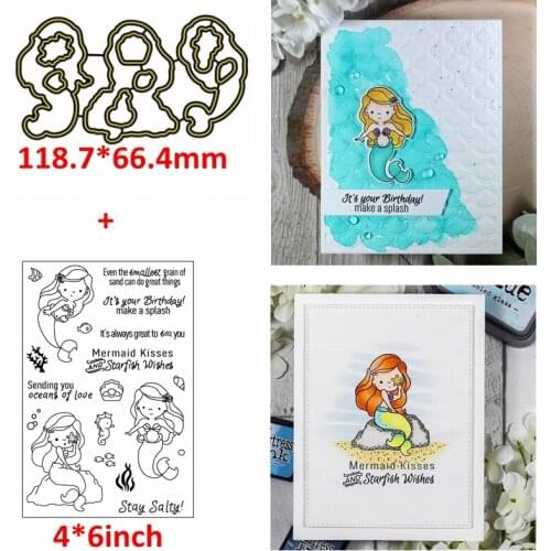 Long Hair Mermaid Seaweeds Metal Cutting Dies Match Clear Stamps Ocean Fish Special Words For DIY Scrapbooking Craft Making 2020
