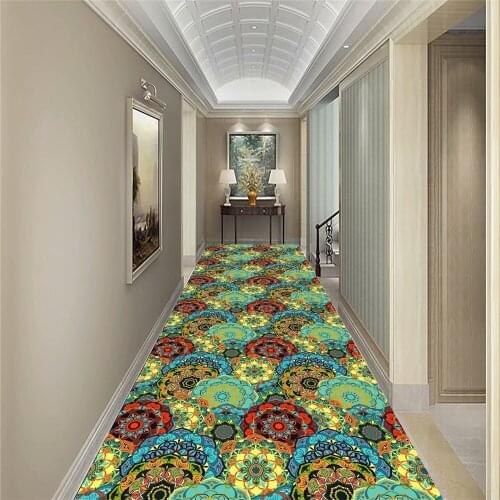 National Style Floral Corridor Rug Flannel Non-slip Bedroom Kitchen Rugs Doormat Living Room Area Rug Home Decor Corridor Carpet