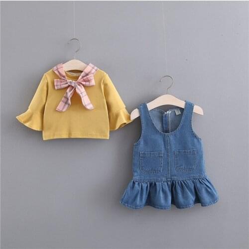 Girls denim suspenders dress girls sweet princess dress 2021 autumn and winter childrens long-sleeved clothes