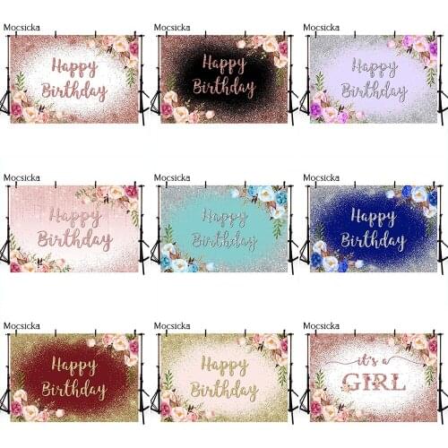 Gold Glitter Birthday Backdrop Floral Background Womens Birthday Backdrop for Photogrpahic Studio Customize Fabulous Props