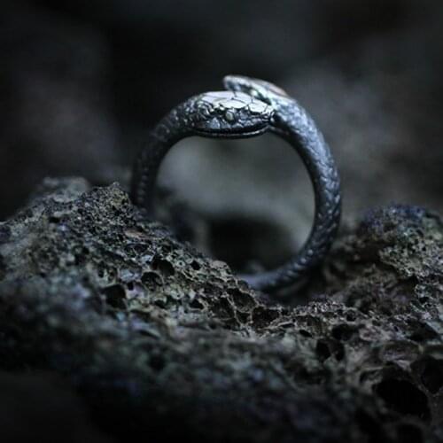 Gothic Double Snake Head Stainless Steel Ring Punk Snake Reptile Jewelry Unique Neutral Black Adjustable Ring Does Not Rust