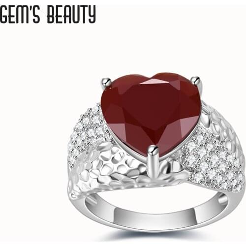 Gems Beauty 925 Sterling Silver Princess Red Agate Ring For Women Female Finger Rings Romantic Birthday Gift For Girlfriend