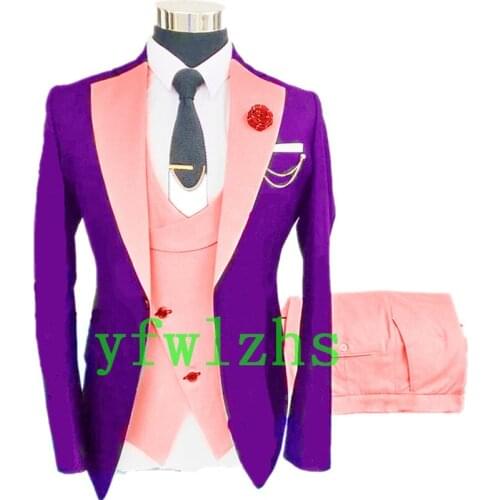 Handsome One Button Groomsmen Notch Lapel Groom Tuxedos Wedding Dress Men Suits Blazer Prom Dinner (Jacket+Pants+Tie+Vest) A194