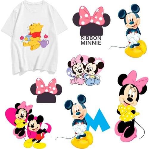 Lovely Winnie the Pooh Mickey Minnie Vinyl heat transfer Cartoons boy girl Clothes patch DIY baby Clothes decoration stickers