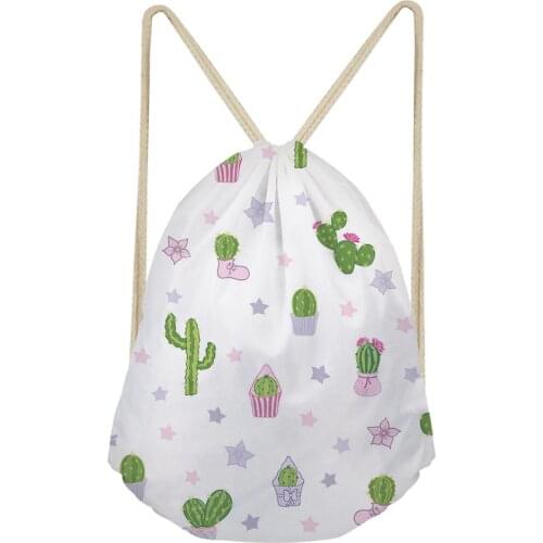 HaoYun Fashion Womens Drawstring Bags Cartoon Cactus Girls Linen String Backpack Rucksack Travel Mini Storage Pouch Dropper