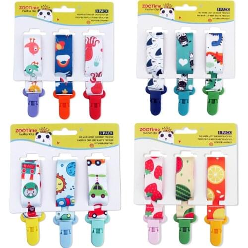 Baby 3Pcs/Set Pacifiers Chain Set Newborn Dummy Cartoon Pacifier Chain Soother Pacifier Nipple Chain Buckle Anti-out Clip Holder