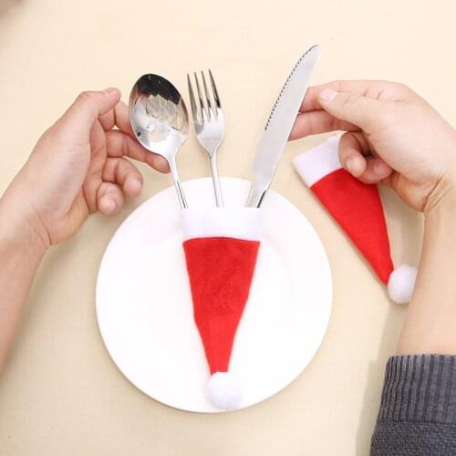 10PCS Christmas decorations cutlery fork set Christmas hat storage tool bottle small toys festive mini hat