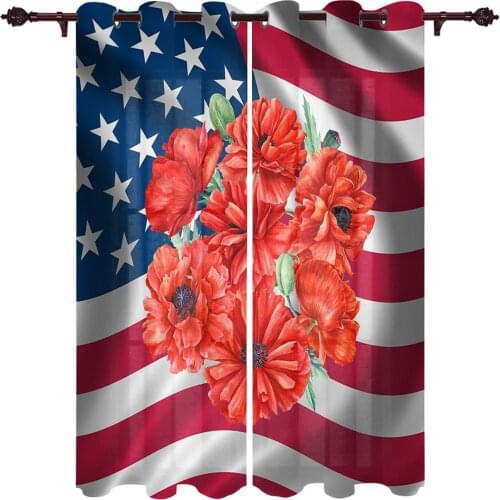 National Flag Red Poppies Window Curtains Home Decor Living Room Curtains Bedroom Curtains Kitchen Door Drapes