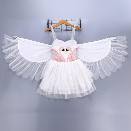 2020 NEW baby Girls flamingo Dresses with moveable Wing Children Birthday Dance Princess Party Tutu Dress Halloween Costumes