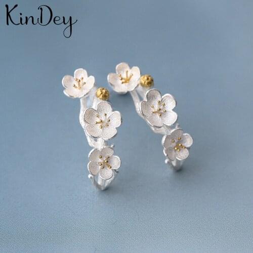 Kindey New Fashion Silver Color Plum Blossom Flower Earrings For Women Wedding Trendy Vintage Jewelry