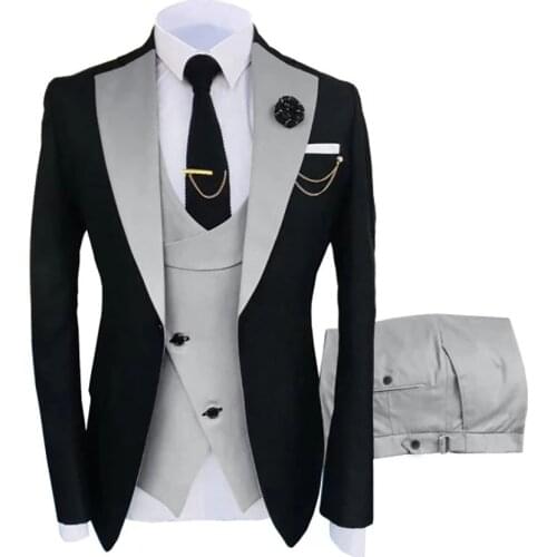 New Costume Slim Fit Men Suits Slim Fit Business Suits Groom Black Tuxedos for Formal Wedding Suits Jacket Pant Vest 3 Pieces