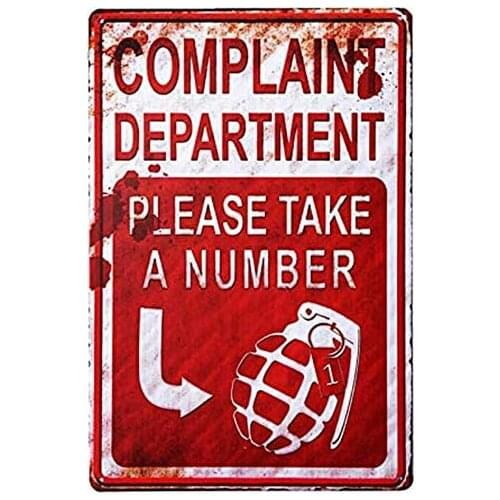New Vintage Retro Metal Tin Sign Warning Signs Complaint Department Outdoor Street Garden & Home Bar Club