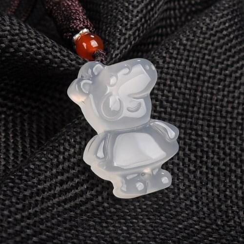 Real chalcedony white green Pig Page pendant necklace jade pendants necklaces gift for children jade jewelry add certificate