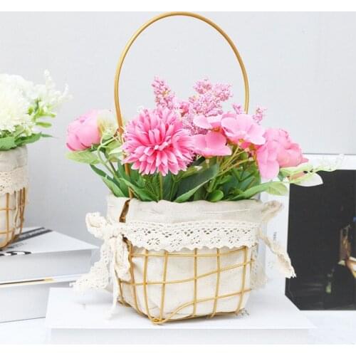 Easter Basket Outdoor Easter Decorations for Yard Artificial Flowers Iron Basket Wedding Decoration Artificial Flower Easter New