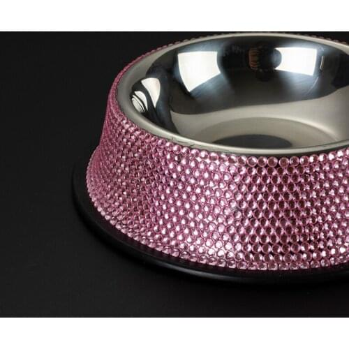 Crystal Pet Bowl Stainless Steel Rhinestone Inlaid Pet Dog Cat Food Water Bowl SCIE999