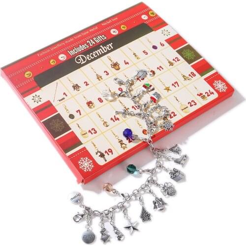 Merry Christmas Advent Charm Calendar with 22pcs Charms DIY Bracelet Necklace Crafts Toy Making Kids Girls Women Gifts Present