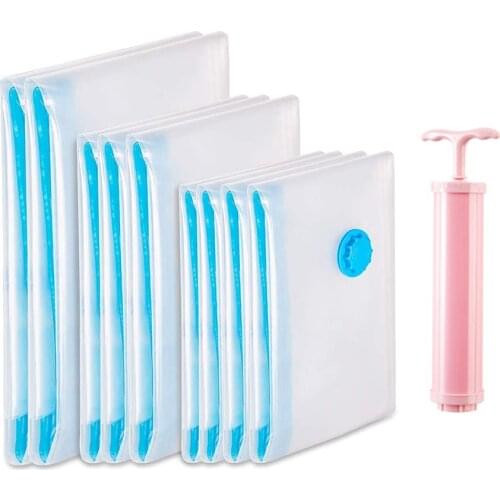 Durable Vacuum Storage Bags For Clothes Pillows Bedding Blanket More Space Save Compression Travel Hand Pump Seal Zipper