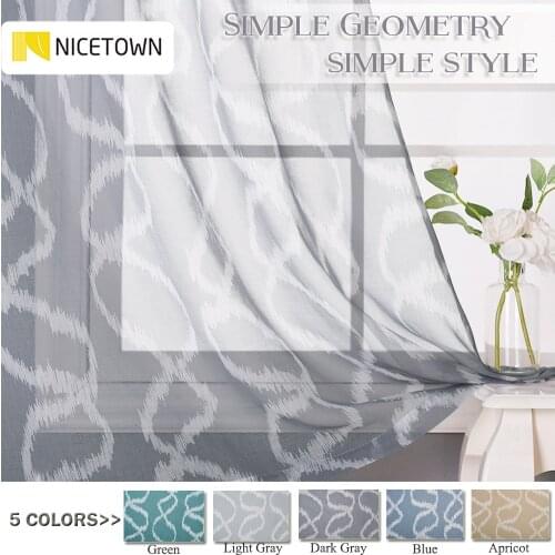 NICETOWN Print Sheer Curtains Home Decor Panels Circle Bubble Pattern with Ring Top Faux Linen Textured Sheers for Kitchen