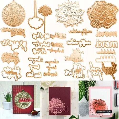 Christmas Mixed Words I Love You Dandelion Floral Cutting Dies Match Hot Foil Plates Scrapbooking Card Making DIY New 2019