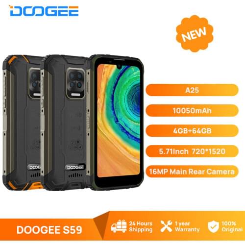 DOOGEE S59 Rugged Phone 10050mAh Super Battery Smartphone 4GB+64GB Cellphone IP68/IP69K 2W Loud Volume Speaker Celular