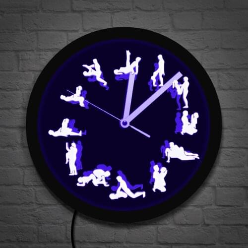 Night Club LED Neon Wall Clock Sex Positions Wall Decor Luminous Wall Clock Lighting Mature Wall Watch Bachelorette Adult Gfit