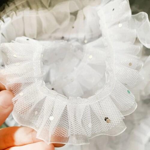 1M Latest Sequins Laces Dot Tulle Lace Fabric Width 2.5cm Guipure DIY Pleated Lace Trim Sewing Accessories encajes dentelle QY9