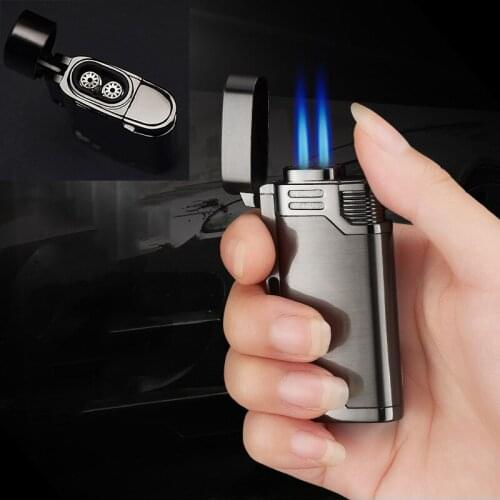 Double Flame Windproof Lighter Turbo Jet Metal Butane Unusual Lighters Cigarettes Cigar Smoking Accessories Gift For Man