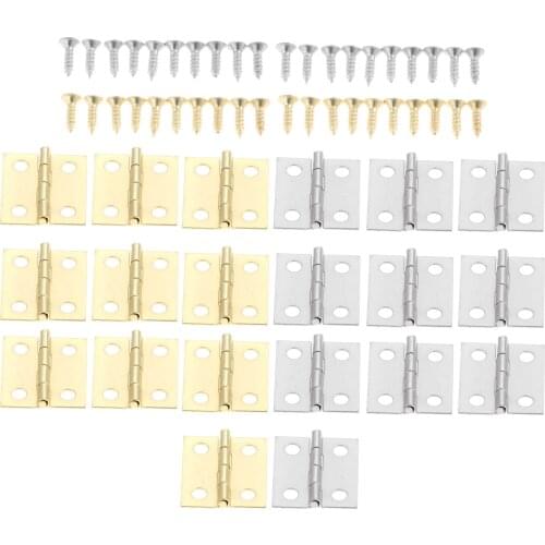 20Pcs Vintage Door Cabinet Mini Hinges 4 Holes Decor Jewelry Wood Boxes Luggage Hinges Furniture Decoration 18*16mm Silver/Gold