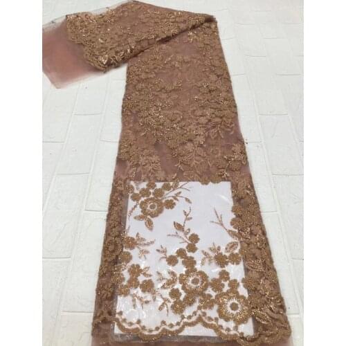 High Quality Handmade Beaded Embroidery French Mesh African Lace Fabric Beaded Nigerian Wedding Dress Fabric D4541