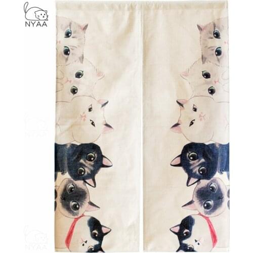 Japanese Curtain Noren Cartoon Cat Printed Door Curtains for Noodle Store Kitchen Room Decoration