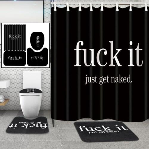 English Letters Print Shower Curtain Waterproof Polyester Bathroom Curtain Anti-slip Bath Mat Set Toilet Rugs Carpet Home Decor