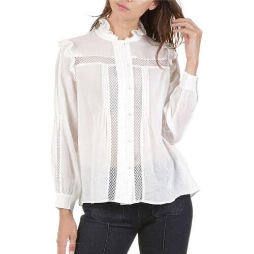 Patads French womens M autumn winter small fresh Ruffle button shirt Cameo