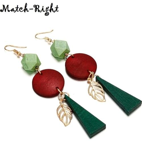 Womens Geometric Wood Drop Earrings for Women Long Dangle Hook Earring Pendant New Jewelry for Gifts to a Woman NR105