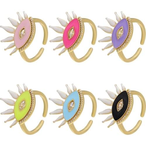 ZHUKOU gold long eyelashes eye ring for women summer Dripping oil enamel eye open ring fashion girl party ring wholesale VJ261