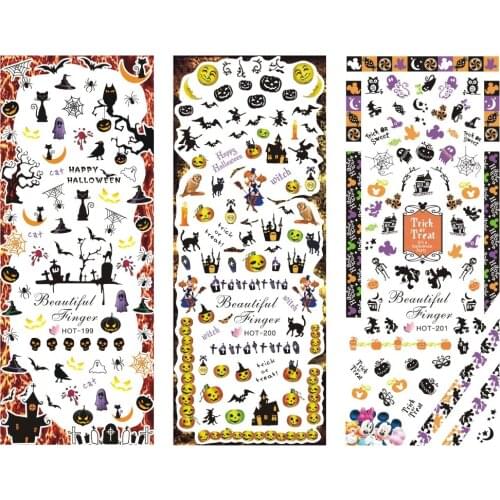 3 Sheet/Lot Halloween Series Ghost Pumpkin Witch Bat Water Transfer Decal Manicure Nail Art Sticker DIY Nail HOT Series
