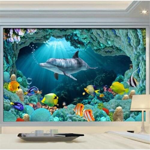 Wellyu Custom Wallpaper 3d Photo Murals Underwater World Dolphin 's Lookup TV Background Wall living room bedroom 3d wallpaper