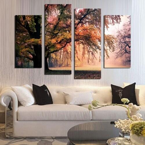 4 Panel Modern Printed colorful Tree Canvas Painting Picture Home Decoration Landscape For Living Room No Frame